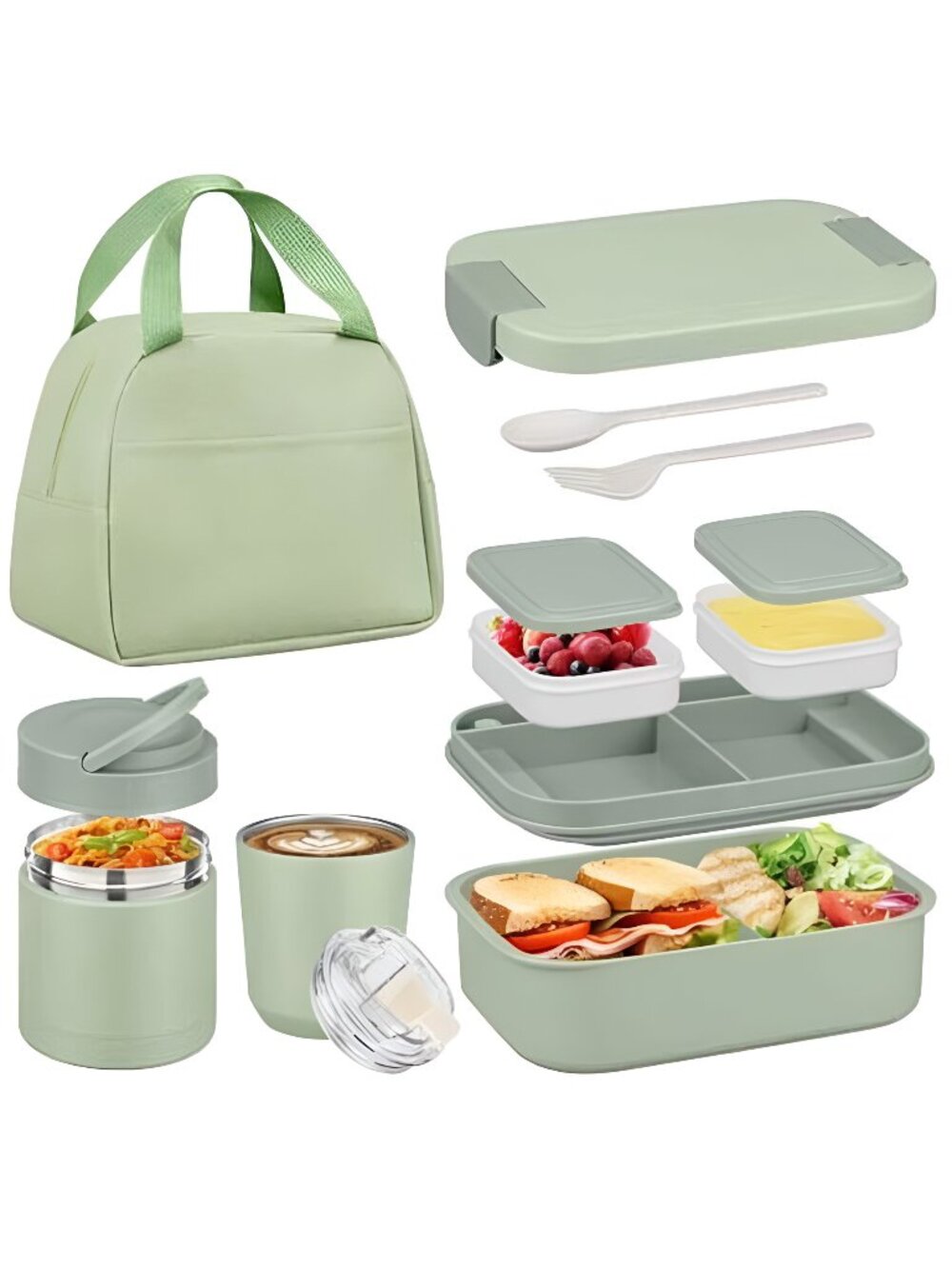 Bento Lunch Box Set with 10.5oz Soup Thermo Food Jar for Adults Kids, Stainless
